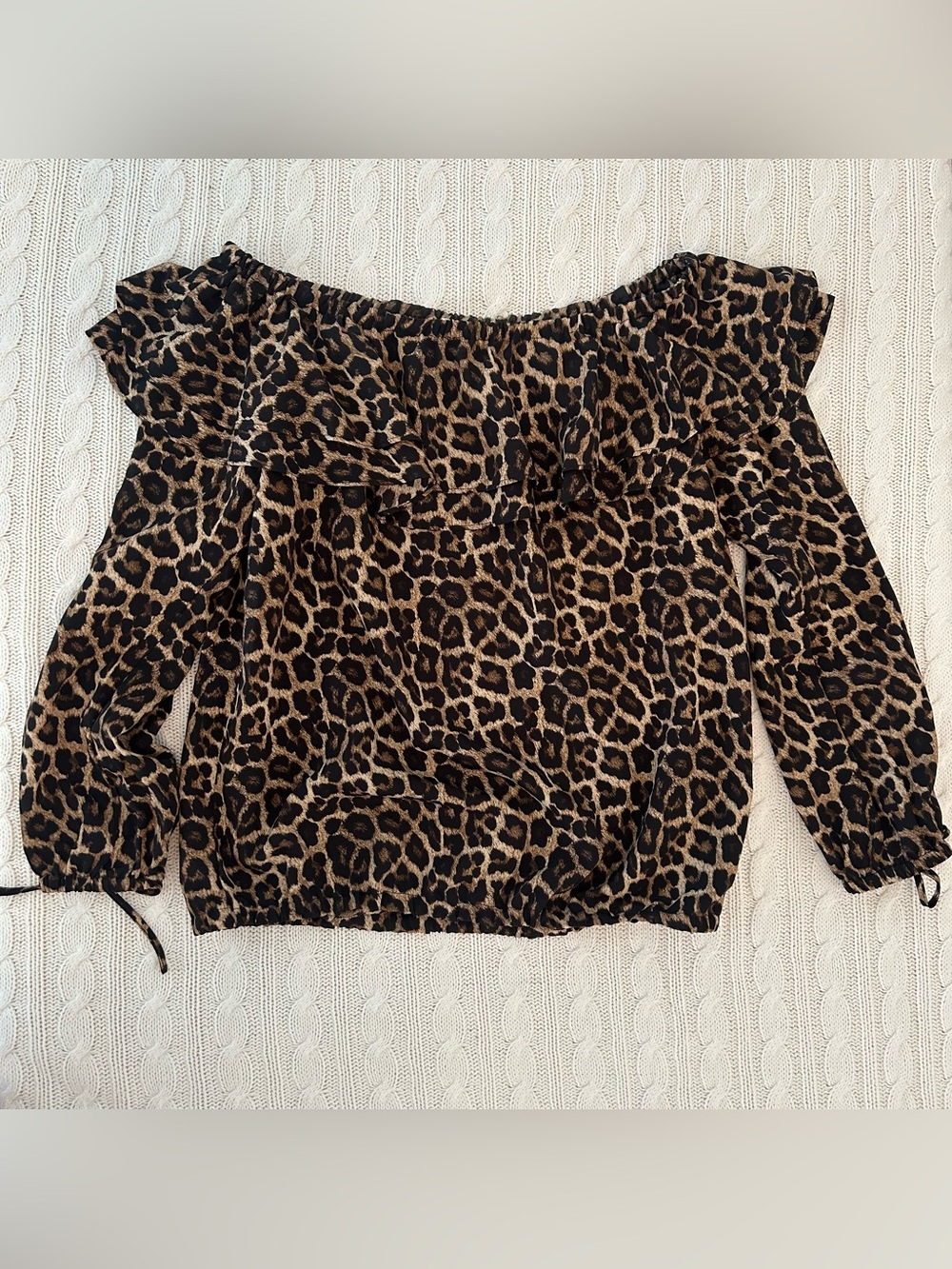 Michael Kors Leopard Off-Shoulder Ruffle Blouse - Brown & Black